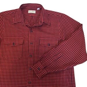 Vintage L.L.Bean Heavyweight Button Up Shirt Red Black Check Men’s Large 16-16.5